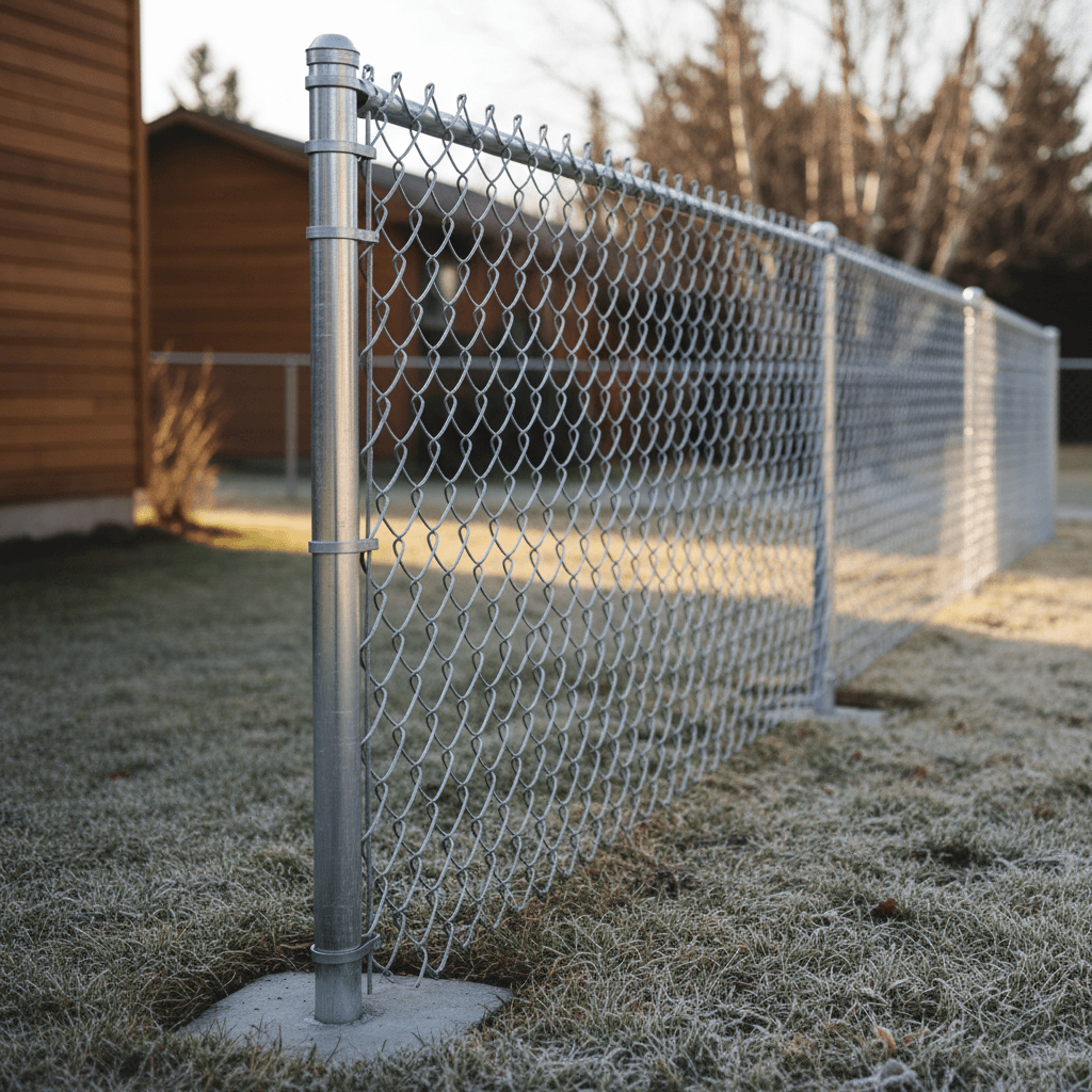 Newly installed chainlink fence in Duluth residential yard