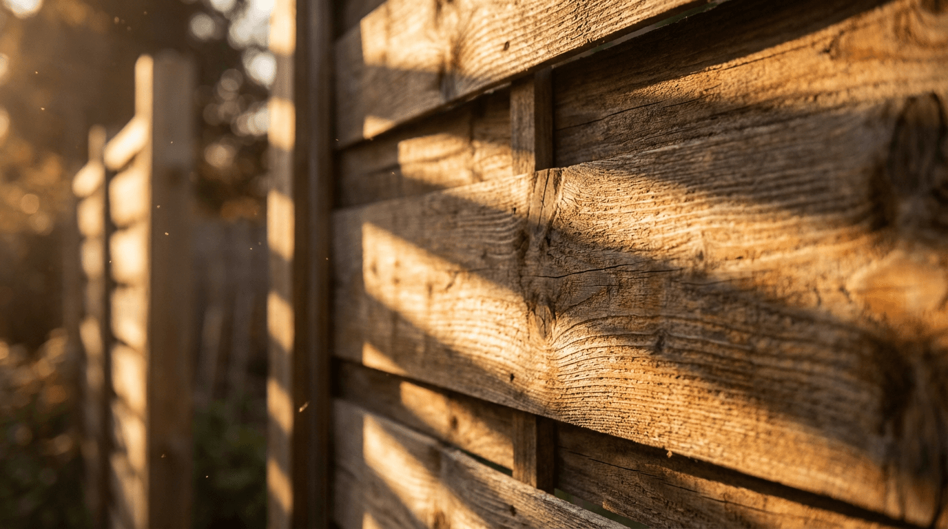 Completed wood privacy fence with contractor on residential property